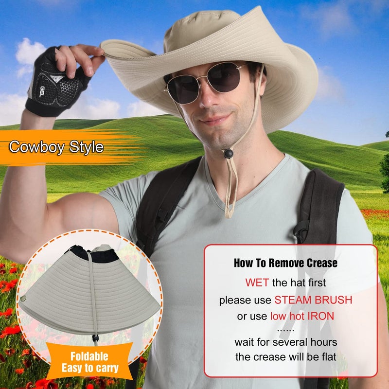 Huamulan 6" Wide Brim Sun Protection Hat Outdoor Unisex Ventilated Bucket Hats for Hiking Beach Fishing Safari Garden Lawn Yard Work Kayaking,Beige - Image 4